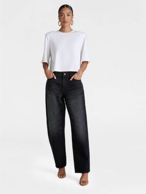 KBB BY KAHLANA women mid rise wide leg barrel  jeans in black ‘ KAHLANA JEANS ‘